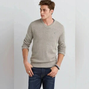 American‎ Eagle 100% Cotton V-neck Lightweight Gray Sweater Men’s Medium EUC